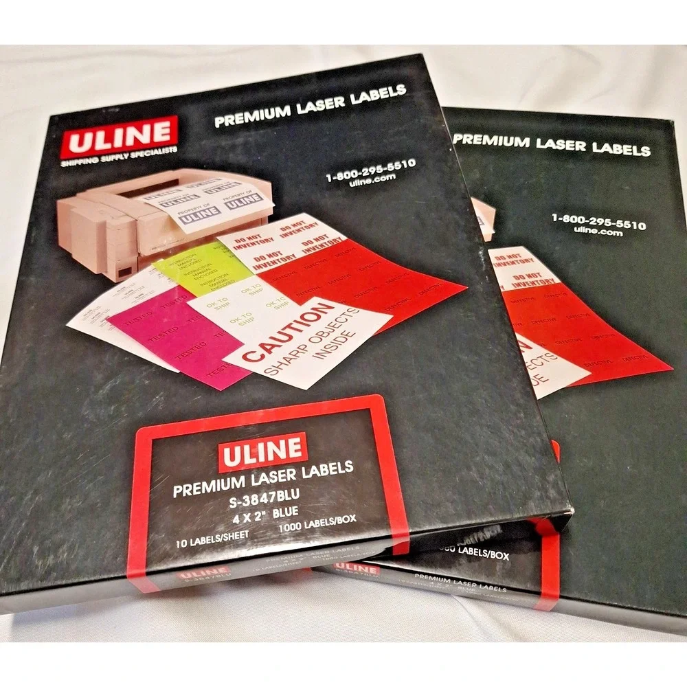2 Boxes ULINE S-3847BLU Premium Laser Labels‎ 4 x 2
